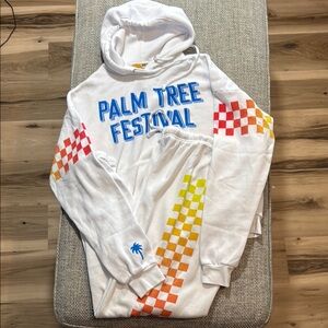 NWT Aviatot Nation Palm Tree Festival Aspen Hoodie and Sweatpants Set White XS/M